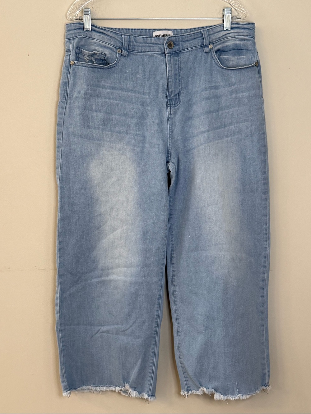 William Rast crop wide leg distressed jeans light wash boho chic 31”